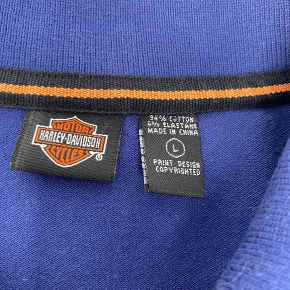 Harley Davidson Mens Large Solid Navy Blue Short Sleeve Embroidered Polo Shirt - Picture 2 of 5